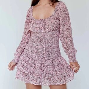 Princess Polly Carrillo Dress Shirred Waist Sheer Long Sleeves Ruffle Skirt Sz 4